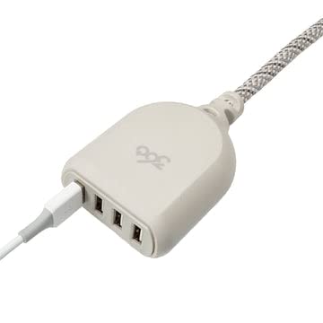 360 Electrical Habitat 4.8, 6 ft 4-Port USB Extension Cord, Durable Braided Casing, French Grey, 4.8A USB Charger