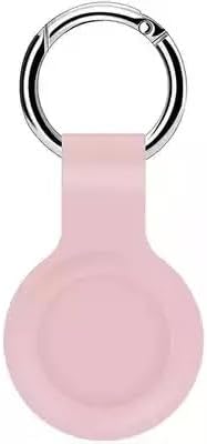 AirTag Keyring Silicone Case with Hook for Apple Air Tag GPS Tracker Bluetooth. Safety; Keys, Bags, Luggage, Bikes, Dog Cat Collar Anti- Lost Anti-Scratch Shock Resistant (Pink)