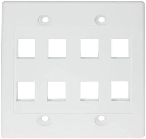 RiteAV - White Keystone Wall Plate Double Gang 8-Port (1 Piece Flush)