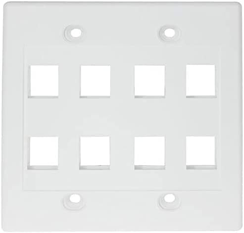 RiteAV - White Keystone Wall Plate Double Gang 8-Port (1 Piece Flush)