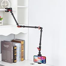 Adjustable Articulating Magic Arm with Clamp and Phone Holder Clip for Desk Mount, Cell Phone Tripod