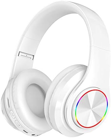 Wireless Bluetooth Headphones,Colorful LED Lights Comfort Over Ear Foldable Headset with Built-in Microphone,FM,SD Card Slot,Wired for School/Tablet Computer/PC/TV/Cellphones/Travel