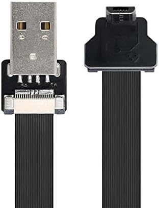 Cablecc Down Angled USB 2.0 Type-A Male to Micro USB 5Pin Male Data Flat Slim FPC Cable for FPV & Disk (200cm)