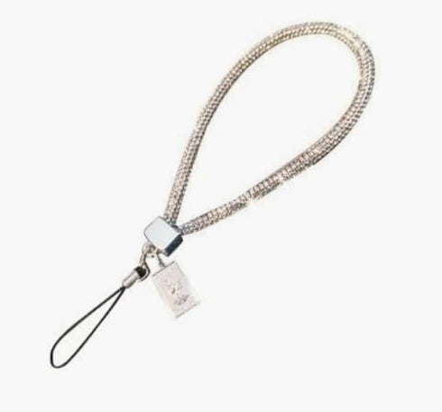 Calsgkspray Silver Short Crystal Phone Lanyard Full Diamond Pendant Wrist Strap Bling Wristlet