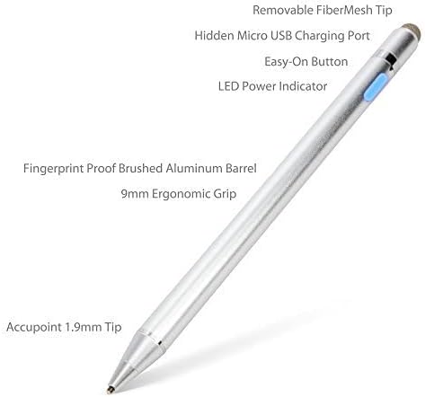 BoxWave Metallic Silver Stylus Pen for Huawei MediaPad M3 - AccuPoint Active Stylus with Ultra Fine Tip