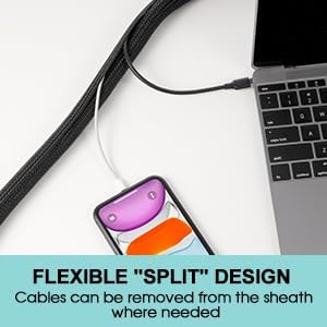 AGPTEK Cable Management Sleeve Cover, 10ft - 1 inch Cord Management System for Desk PC TV Wires Protection, Black