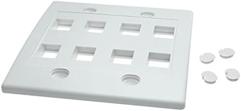 RiteAV - White Keystone Wall Plate Double Gang 8-Port (1 Piece Flush)