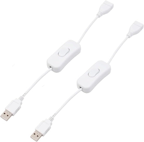 Vrabocry 2 Pack White Male to Female USB Cable with On/Off Switch, USB