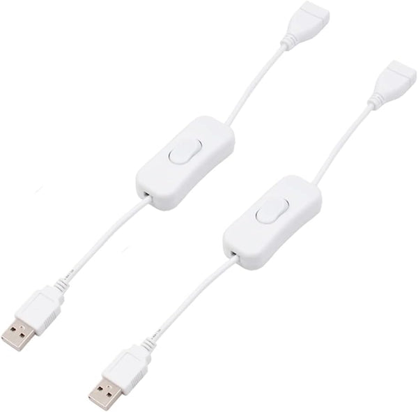 Vrabocry 2 Pack White Male to Female USB Cable with On/Off Switch, USB