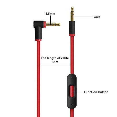 Replacement Audio Cable Cord with In-line Microphone for Beats Solo 2, Solo 3, Studio 3, Pro, Detox, Wireless, 4.6 FT