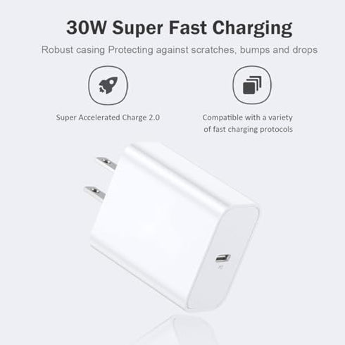 Replacement DJI 30W USB-C Fast Charger for DJI Mini 4 Pro, Mini 3/3 Pro, Mini 2/2 SE, Mini SE Drones and Two-Way Charging Hub, Type C Wall Charging Block with 6Ft C to C Cable for DJI Mini Accessorie