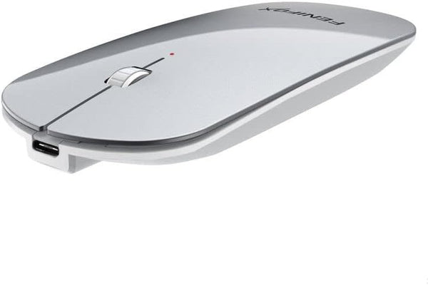 FENIFOX Bluetooth Mouse, Slim Mini Portable Wireless Rechargeable Quiet Ultra-Thin Mice (Silver and White)