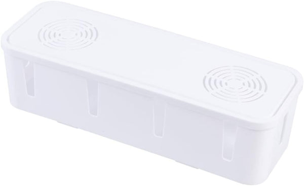 HOMSFOU Power Strip for Desk Organizer with Lid, Wire Organizer Power Strip Cover for Cable Management, White Box