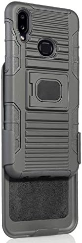 Case with Clip for Galaxy A10s, Nakedcellphone Black Rugged Cover with Finger Grip Stand, Built-in Mounting Plate, Belt