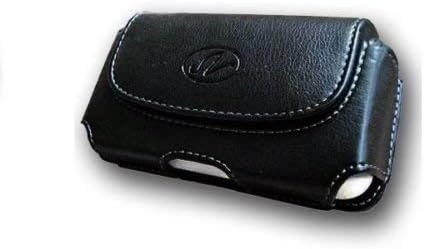 Horizontal Leather Holster for Flip Phone/Smartphone (up to 4.25x2.25x0.85 in) with Belt Clip & Loops.