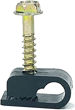 (TM) Flex Single Coaxial Cable Clips, Cat6, Electrical Wire Clip, 1/4 in (6 mm) Screw Clip, Black (100 Pieces)