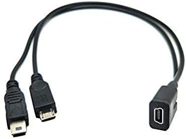 Duttek Mini USB Multi Charging Cable, 10 inch Y Splitter Cable, Mini USB Female to Micro USB Male 2 in 1 Cord Black