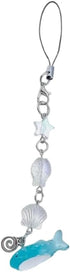 Dwuww Light Blue Ocean Shell Phone Chain Strap Fish Charm Star Beaded Keychain