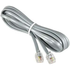 InstallerParts RJ11 Modular Telephone Cord Extension, Straight Wiring, Silver, 7FT