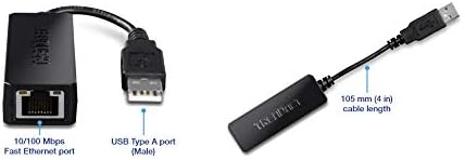 TRENDnet USB 2.0 to 10/100 Fast Ethernet LAN Wired Network Adapter for MacBook, TU2-ET100, ChromeBook, Windows 8.1 and Earlier, Linux, and Specific Android Tablets, ASIX AX88772A Chipset
