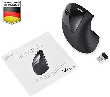 Perixx PERIMICE-713L Wireless Ergonomic Vertical Mouse, Left Handed, 6 Buttons, 3 Level DPI, Black, Medium