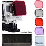 4pc Filter Kit for GoPro Hero 3 with Soft Case, Red, Purple, Pink & Gray Colors for Scuba Diving