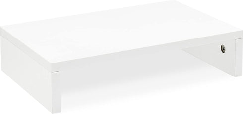 TEAMIX 14.2 inch White Monitor Stand Riser, Wood Monitor Riser with Storage