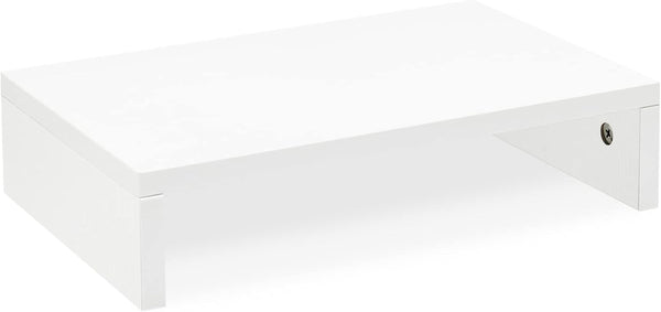 TEAMIX 14.2 inch White Monitor Stand Riser, Wood Monitor Riser with Storage