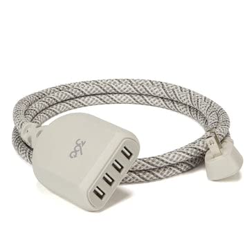 360 Electrical Habitat 4.8, 6 ft 4-Port USB Extension Cord, Durable Braided Casing, French Grey, 4.8A USB Charger