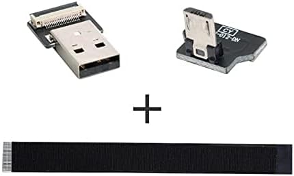 Cablecc Down Angled USB 2.0 Type-A Male to Micro USB 5Pin Male Data Flat Slim FPC Cable for FPV & Disk (200cm)