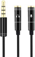 Audio Splitter Cable Y Adapter, 3.5mm Male to 2 Female for Headphone, Desktop and Laptop (Black)