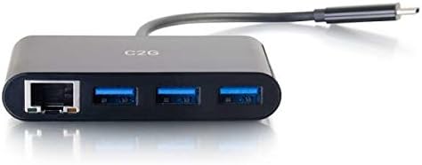 Legrand - C2G USB Adapter, USB C to Ethernet Hub, Gigabit Ethernet Port, 3 Port Adapter with Power Delivery, Black, 1