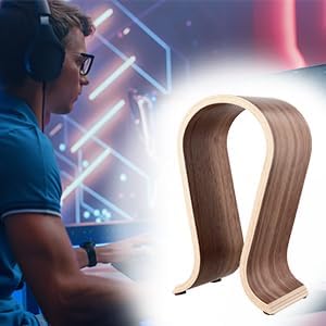 QWORK Wood Headphone Stand, Stylish Desk Holder for Headphones, Cables, Game Pads, Universal Compatibility