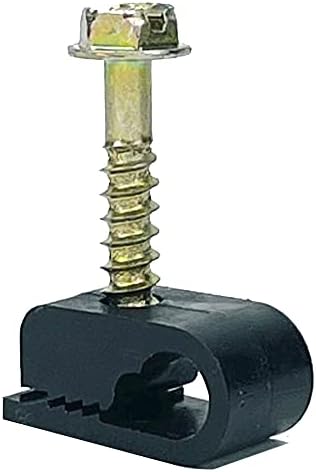 (TM) Flex Single Coaxial Cable Clips, Cat6, Electrical Wire Clip, 1/4 in (6 mm) Screw Clip, Black (100 Pieces)