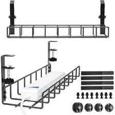 LUXEAR Under Desk Cable Management Tray 2Pack, Adjustable Removable Docking Station Wires Holder Rack, No Drill C-Clamp