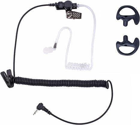 Listen Only Earpiece Headset for Walkie Talkie Radio with Clear Acoustic Tube, Retaining Clip & Medium Earmold (3.5mm