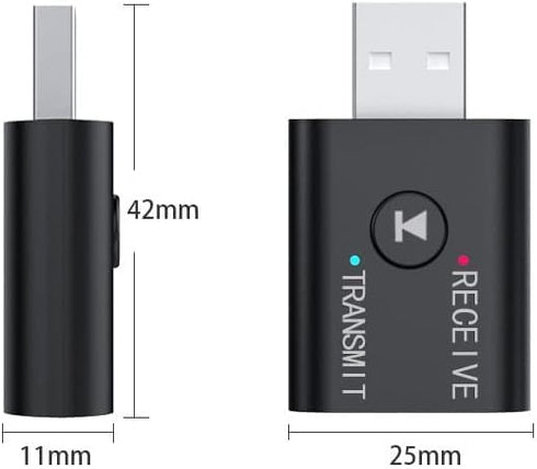 Bluetooth 5.0 2 in 1 Transmitter Receiver Converter, Car Wireless Audio Adapter USB 3.5mm Aux for TV, Home Stereo