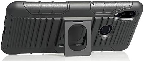 Case with Clip for Galaxy A10s, Nakedcellphone Black Rugged Cover with Finger Grip Stand, Built-in Mounting Plate, Belt
