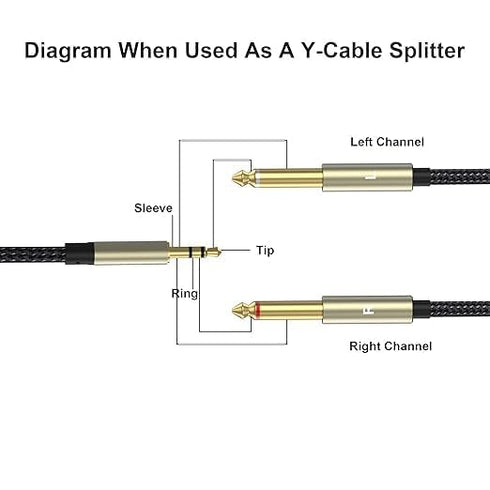3.5mm (1/8") TRS to Dual 6.35mm (1/4") TS Mono Breakout Cable, (3.3 FT - 1pack) Y Splitter Stereo Cord Adapter
