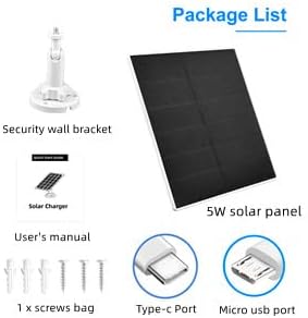 Solar Panel for Wireless Security Camera Outdoor - USB C & Micro USB 5W Solar Panel with 9.8ft USB Cable