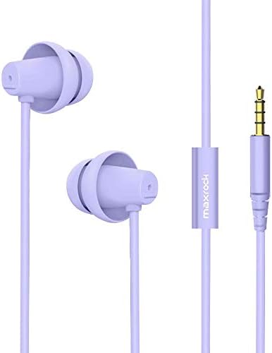 TM Total Soft Silicon Headphones (Violet) with Mic - Ideal for Sleep, Travel, Cellphones, Tablets & 3.5mm Jack.