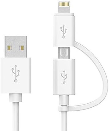 Apple MFi Certified 2 in 1 Charger Cable, 3 FT Lightning & Micro USB, Compatible with iPhone X, 8, 7 Plus, Android.