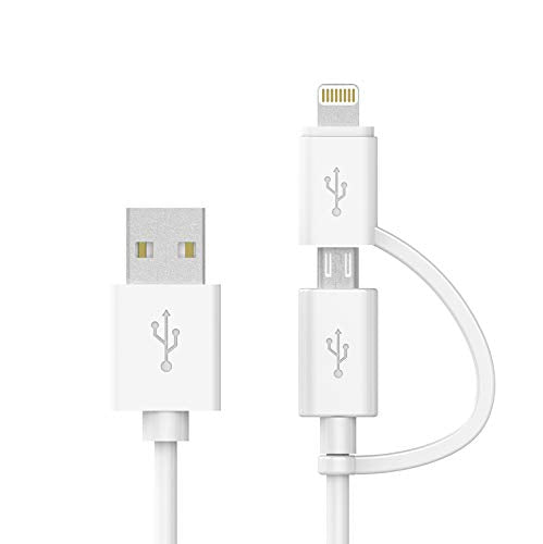 Apple MFi Certified 2 in 1 Lightning & Micro USB Charger Cable, 6FT, Compatible with iPhone X, 8, 7 Plus, Android.
