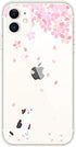 Blingy's Compatible iPhone 12 Case (6.1 inch), Cute Cat Design with Cherry Blossom Pattern, Transparent Soft TPU