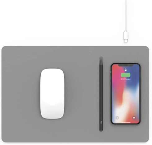 POUT H3 PRO Qi Wireless Charging Mouse Pad Mat - Charges MacBook, iPhone, Airpods, Samsung Galaxy, Dust Gray