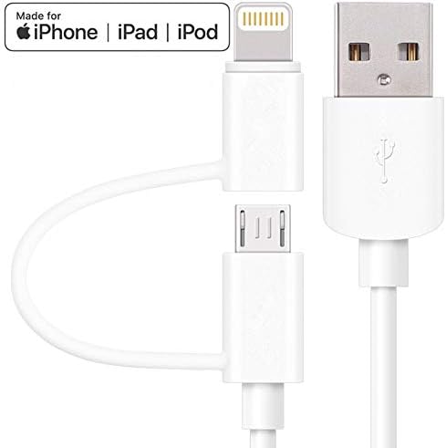 Apple MFi Certified 2 in 1 iPhone Charger Lightning Cable and Micro USB to USB Charger Cord, Compatible iPhone X, 8, 8 Plus,7 Plus, Android Data Cable 2 in 1 White(3 FT) by Ronymarx