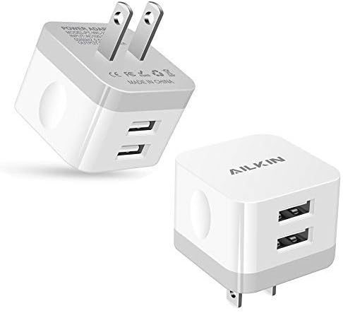 AILKIN 2Pack USB Wall Charger Plug, 2.4A Dual Port Fast Charging Station for iPhone 15 14 13 12 Pro Max