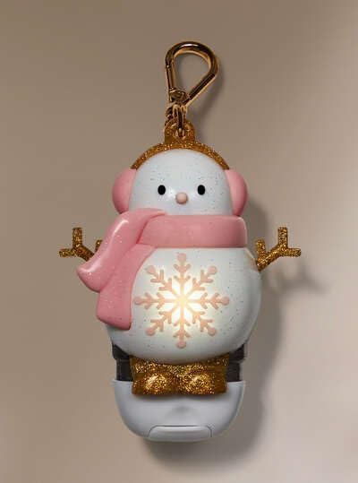 Generic 1oz 2025 Bath and Body Christmas Snowman Hand Sanitizer Holder - Snow Girl w/Gold Snowflake and Pink Scarf