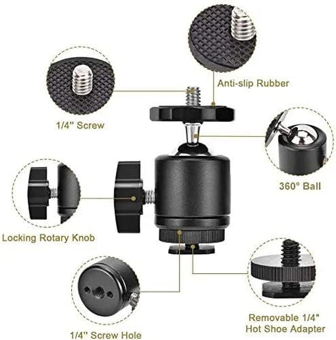 UTEBIT 2 Pack Mini Ball Head with 1/4" Hot Shoe Mount Adapter, 360° Swivel for DSLR Camera