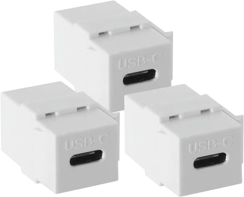 USB C Keystone Jack Inserts (3-Pack) - USB 3.1 Type-C Module Coupler Adapters Female to Female Snap-in Connector